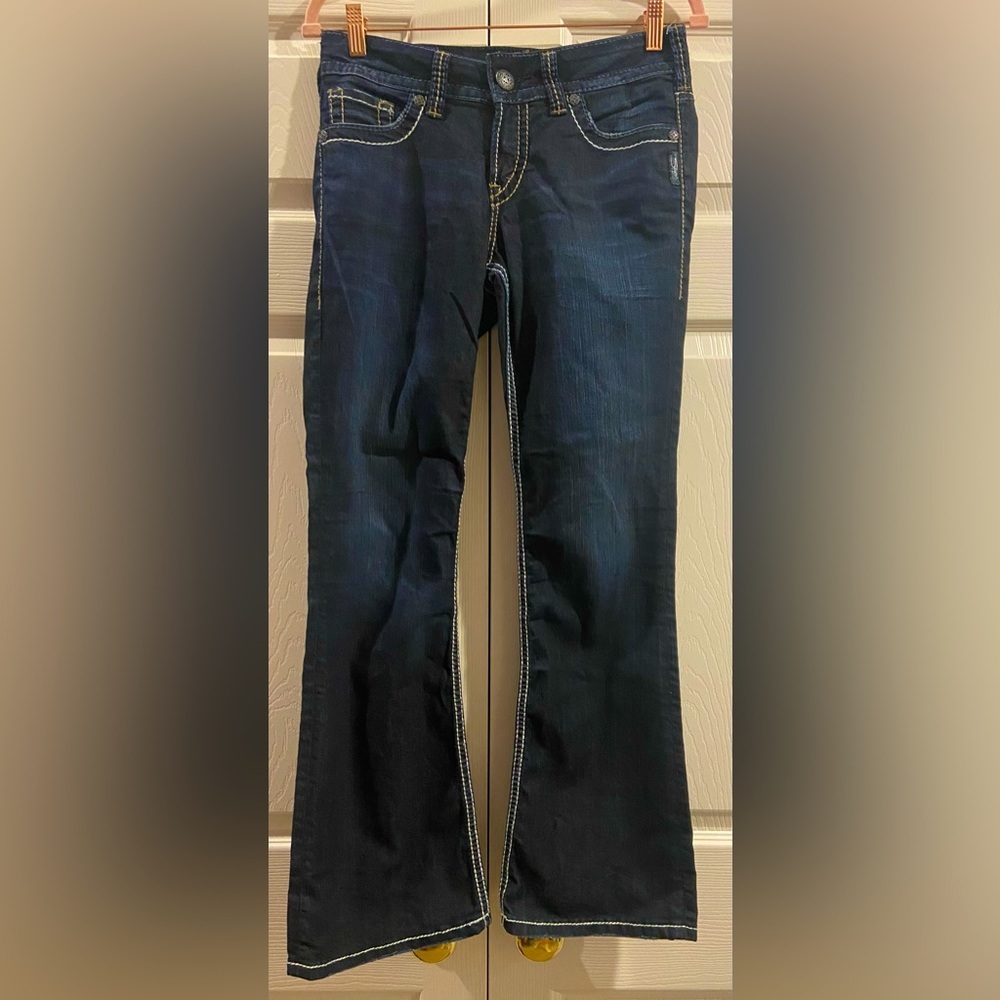 Silver Jeans Suki Slim Bootcut Womens Size 28x30 Dark Blue Wash Stretch Denim